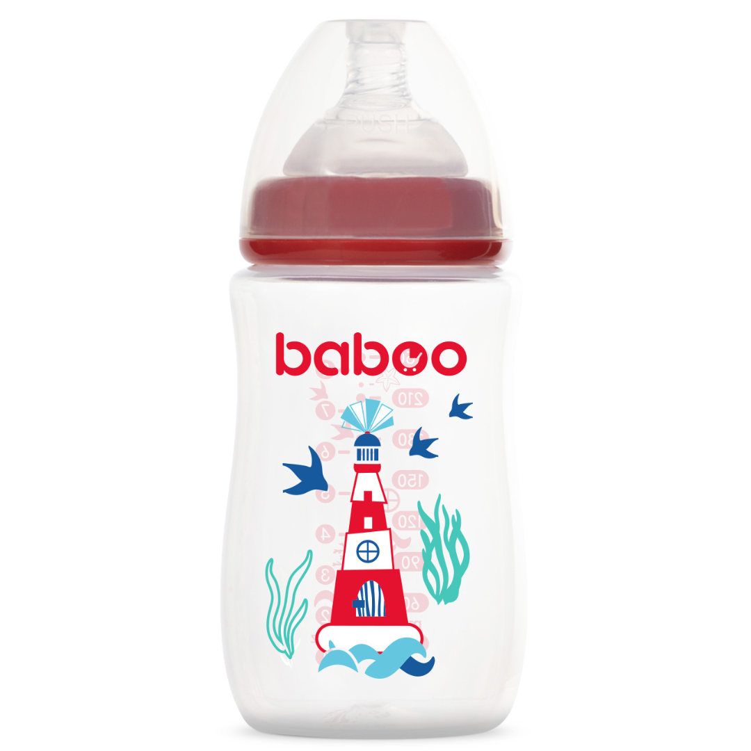 Бабуу FOR KIDS Baboo anti-colic feeding bottle, red, Marine, 250ml