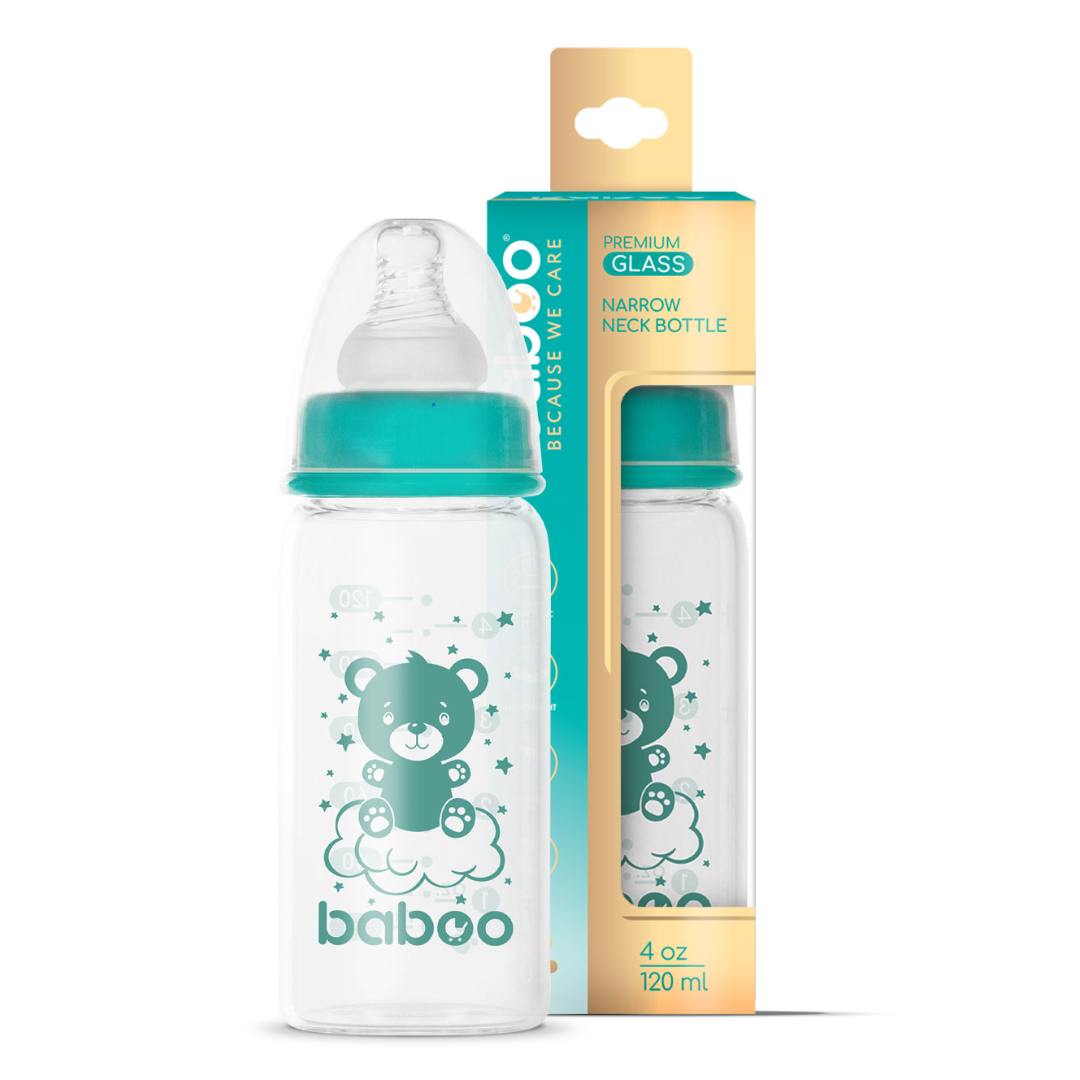 Бабуу FOR KIDS Baboo baby glass bottle turquoise 0+ months 120ml