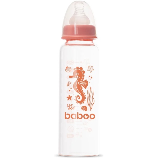 Бабуу FOR KIDS Baboo pink anti-colic glass feeding bottle 240ml 3+ months
