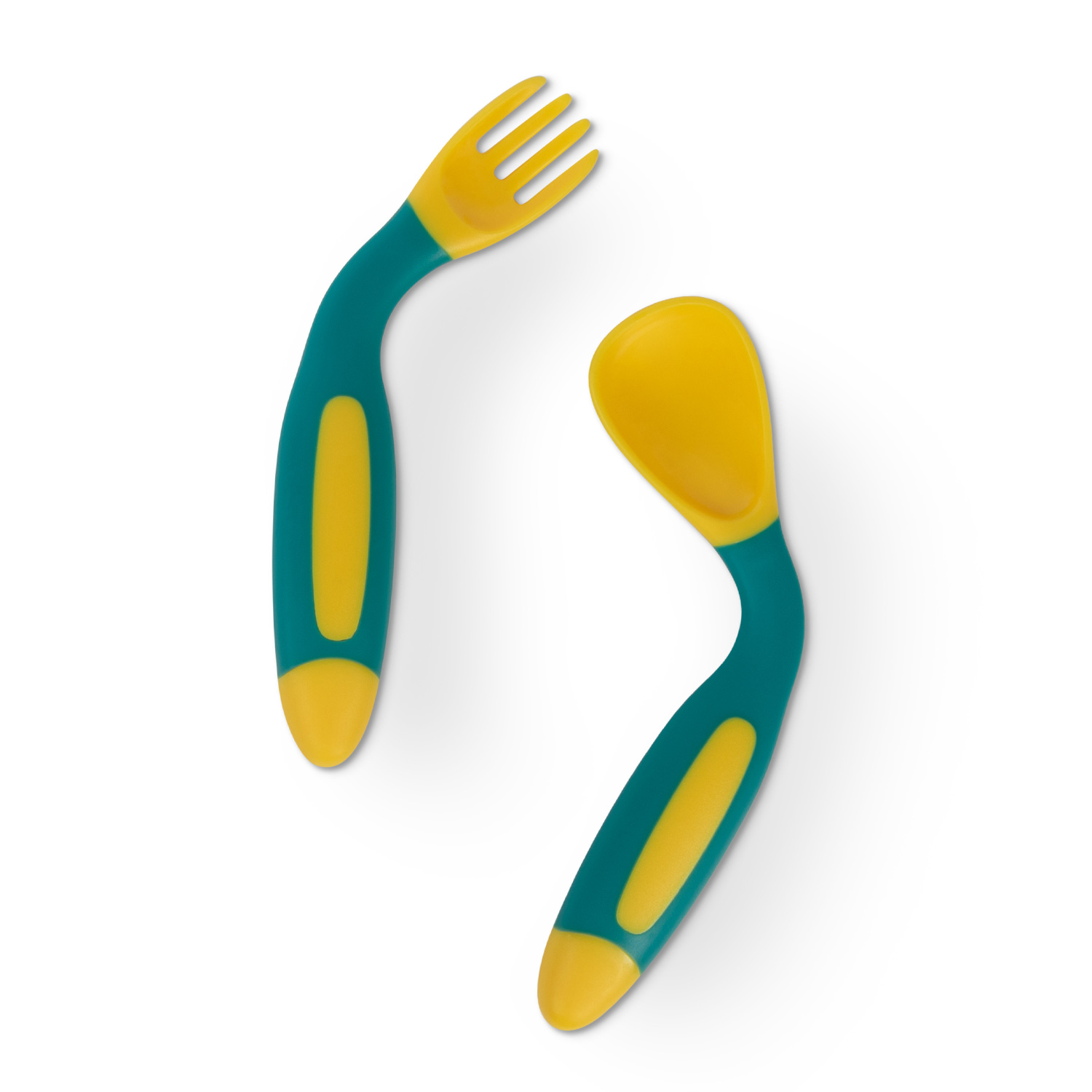 Бабуу FOR KIDS Baboo yellow/turquoise flexible spoon and fork set 6+ months