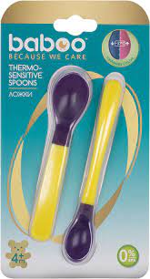 Бабуу FOR KIDS Baboo heat sensitive spoons, yellow, 4m+