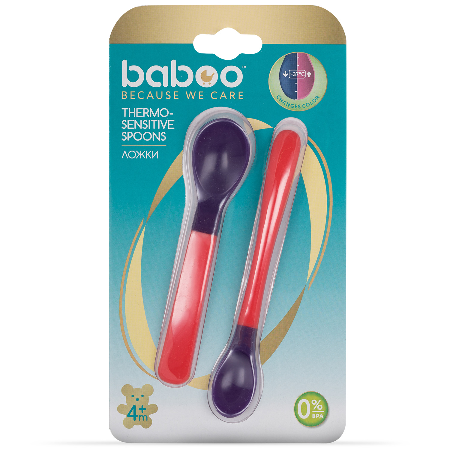 Бабуу FOR KIDS Baboo heat sensitive spoon, red, 4m+