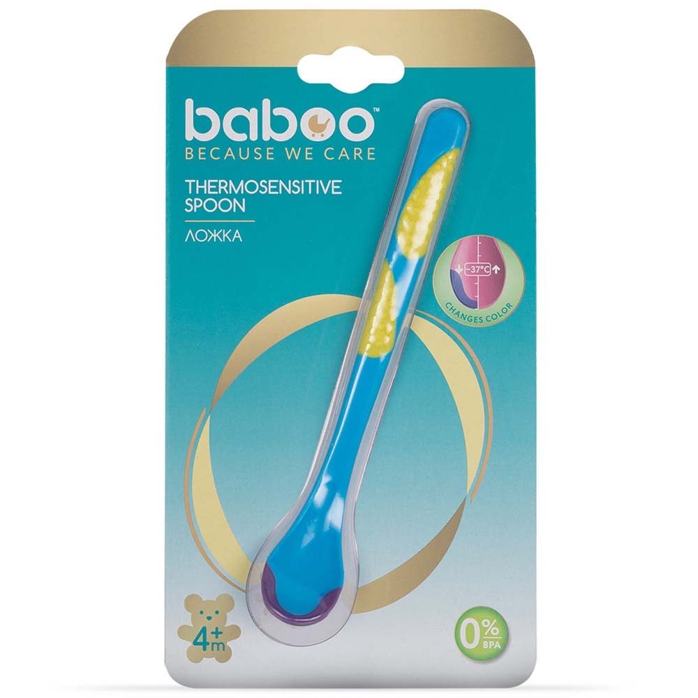 Бабуу FOR KIDS Baboo heat sensitive spoon, blue, 4m+