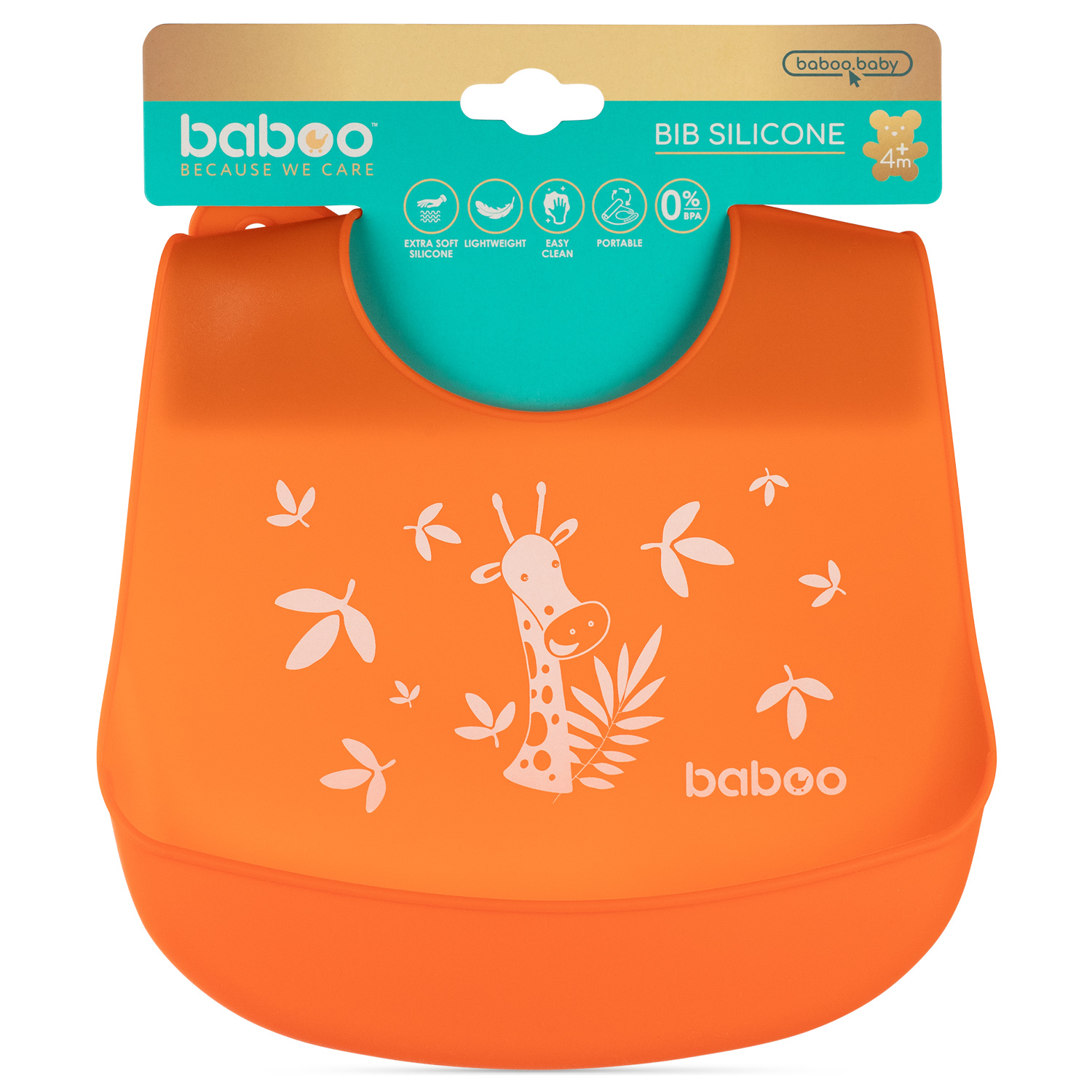 Бабуу FOR KIDS Baboo Silicone bib with pocket, Safari