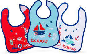 Бабуу FOR KIDS Baboo cotton waterproof bib, Marine, 3pcs