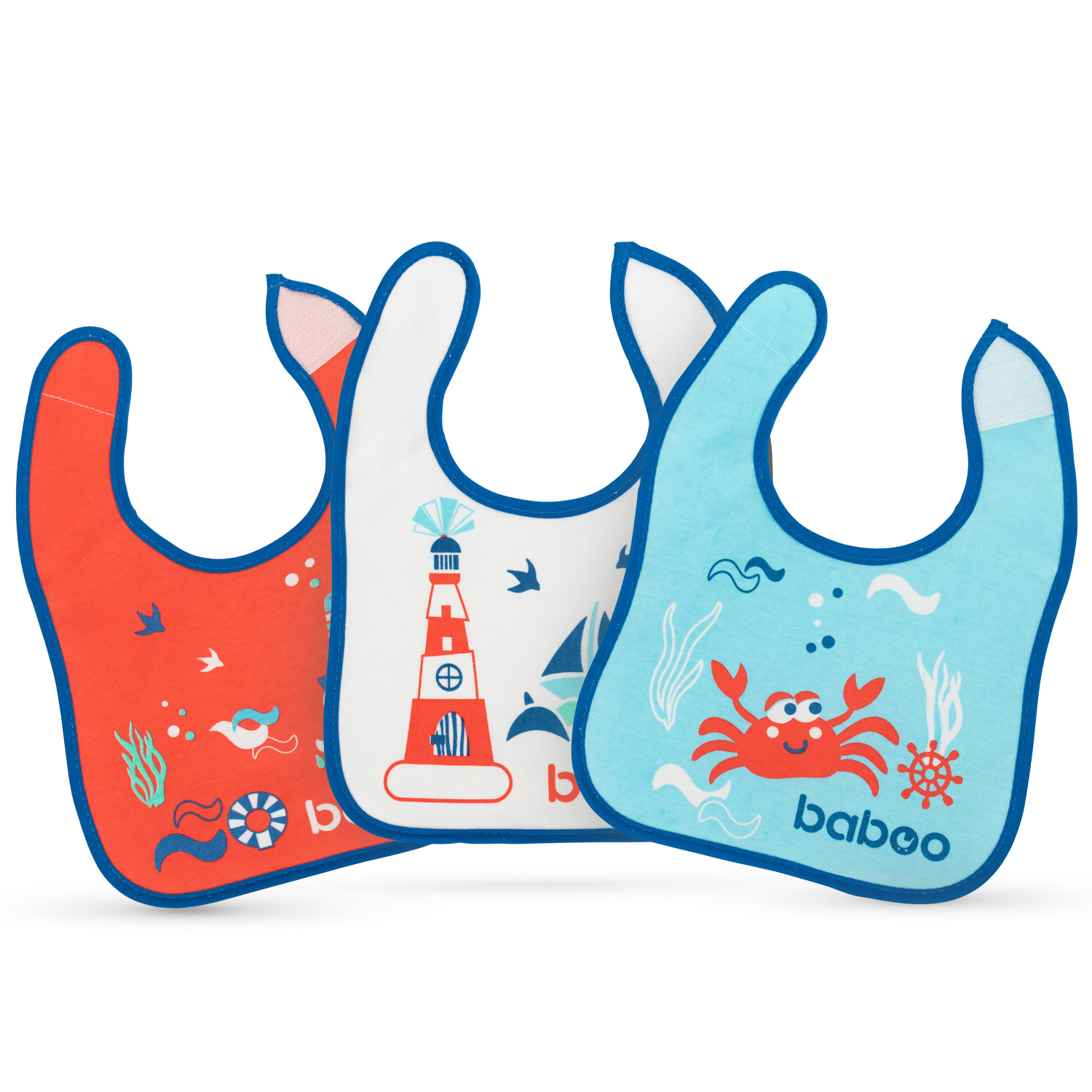 Бабуу FOR KIDS Baboo marine cotton waterproof bib 3pcs