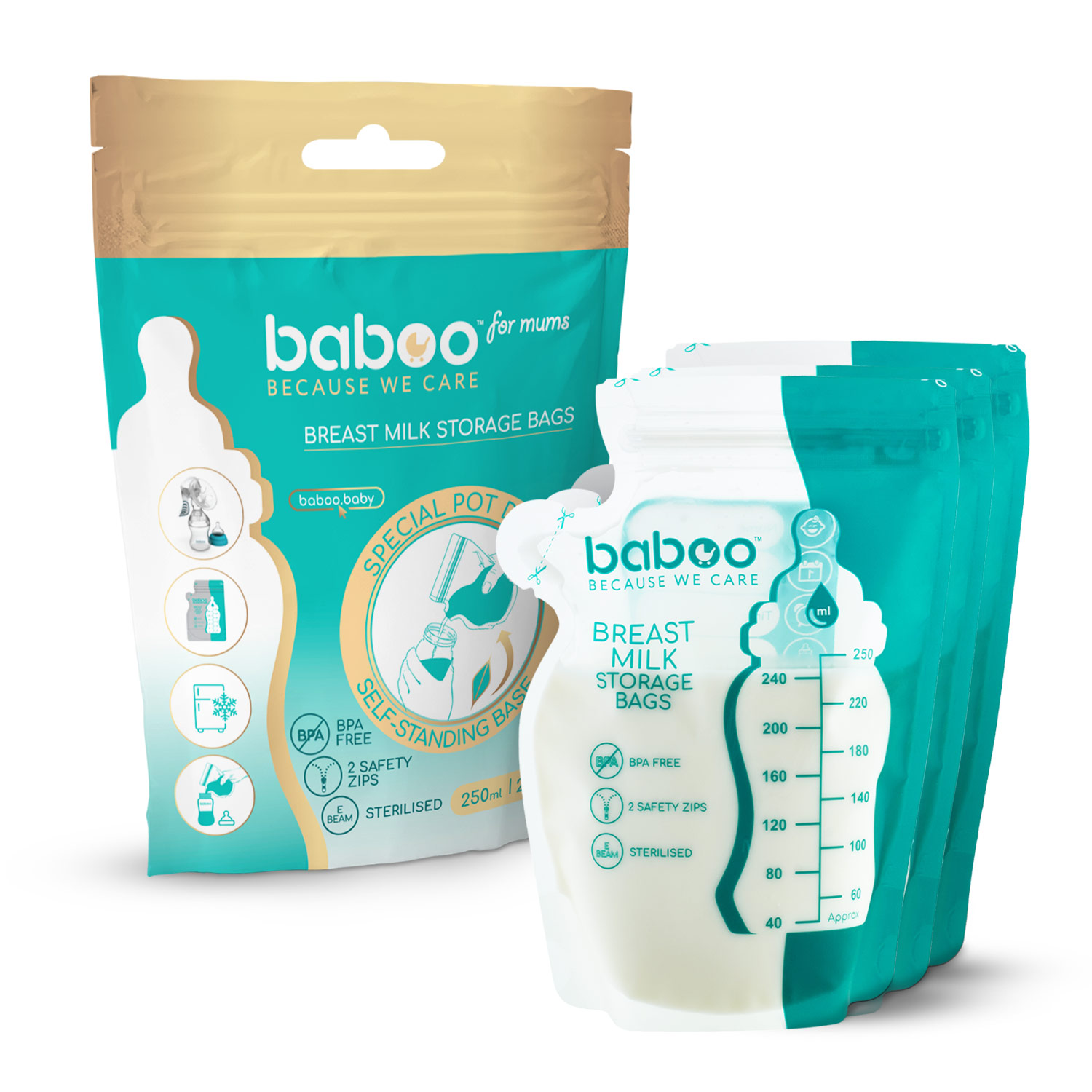 Бабуу FOR KIDS Baboo breast milk storage bag 250ml 25pcs