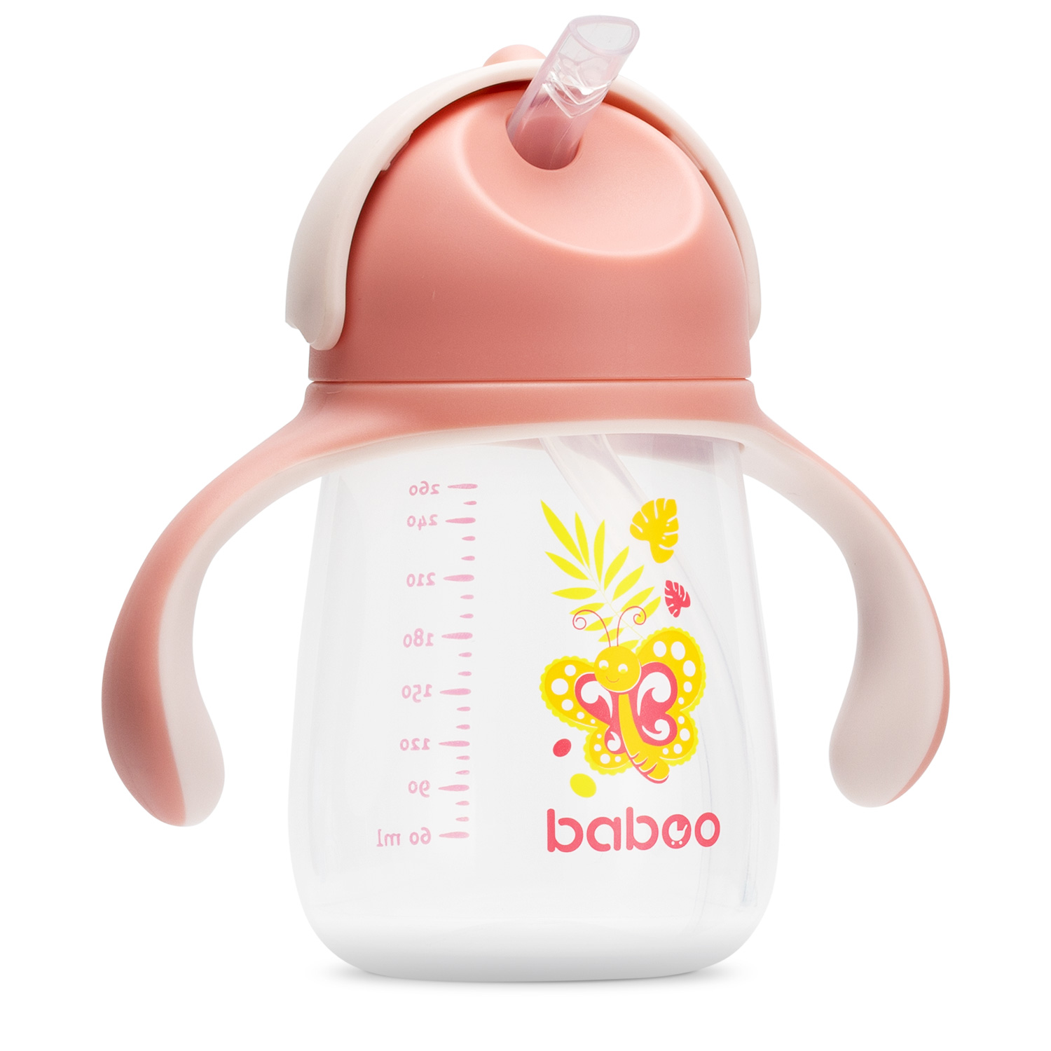 Бабуу FOR KIDS Baboo cup with silicone straw, Butterfly, pink, 260ml, 9m+