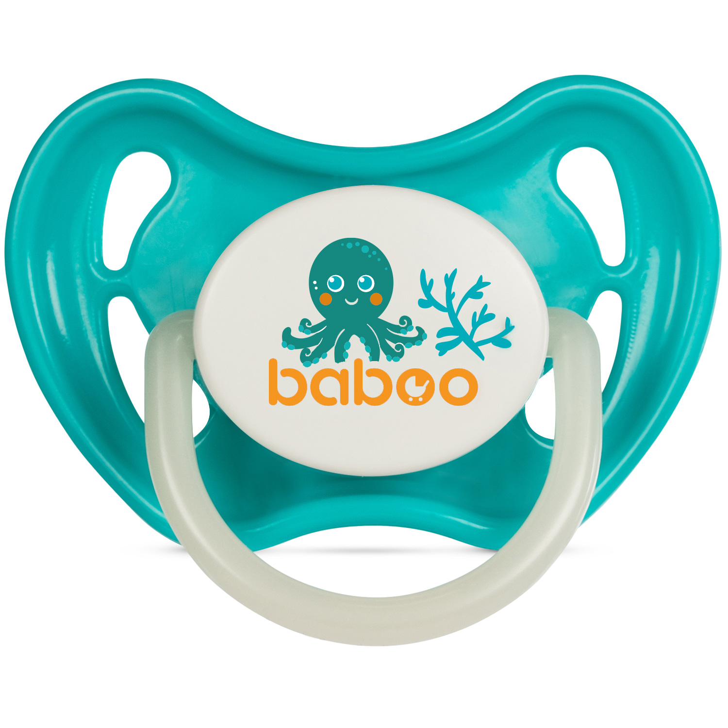 Бабуу FOR KIDS Baboo turquoise latex round night pacifier Sea Life 0+ months