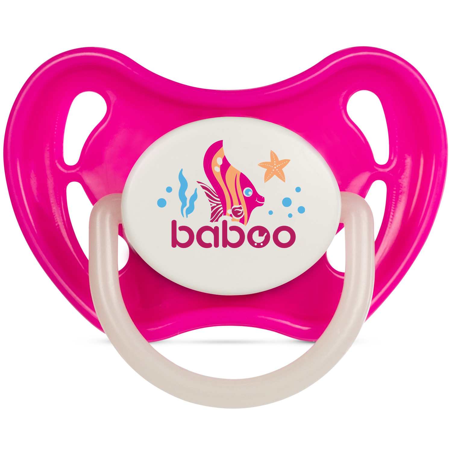 Бабуу FOR KIDS Baboo silicone round night pink pacifier Sea Life 6+ months