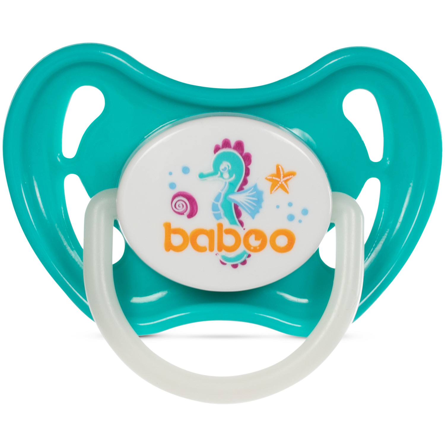 Бабуу FOR KIDS Baboo silicone symmetrical night pacifier turquoise Sea Life 0+ months