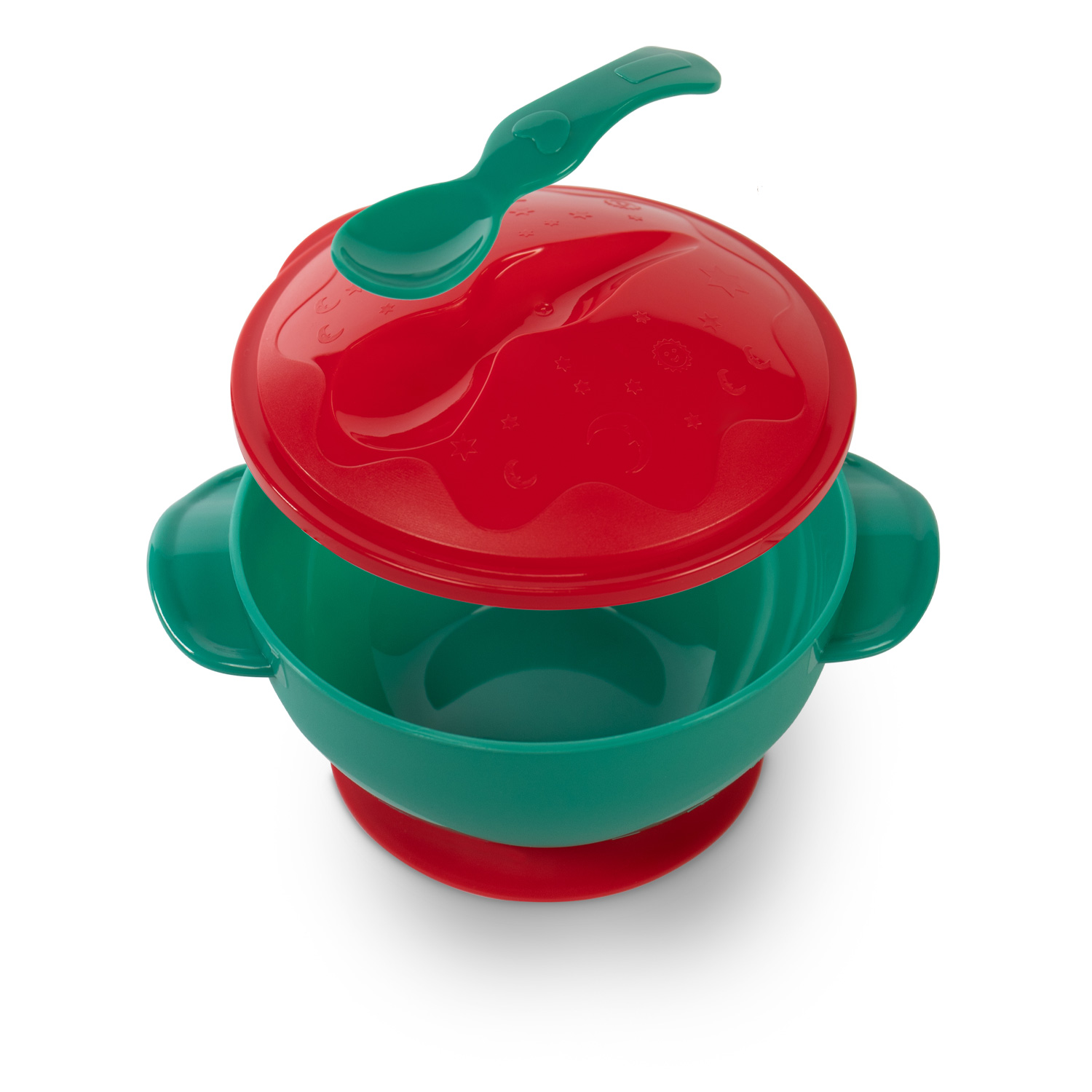 Бабуу FOR KIDS Baboo red plate with spoon and lid, suction base 6+ months