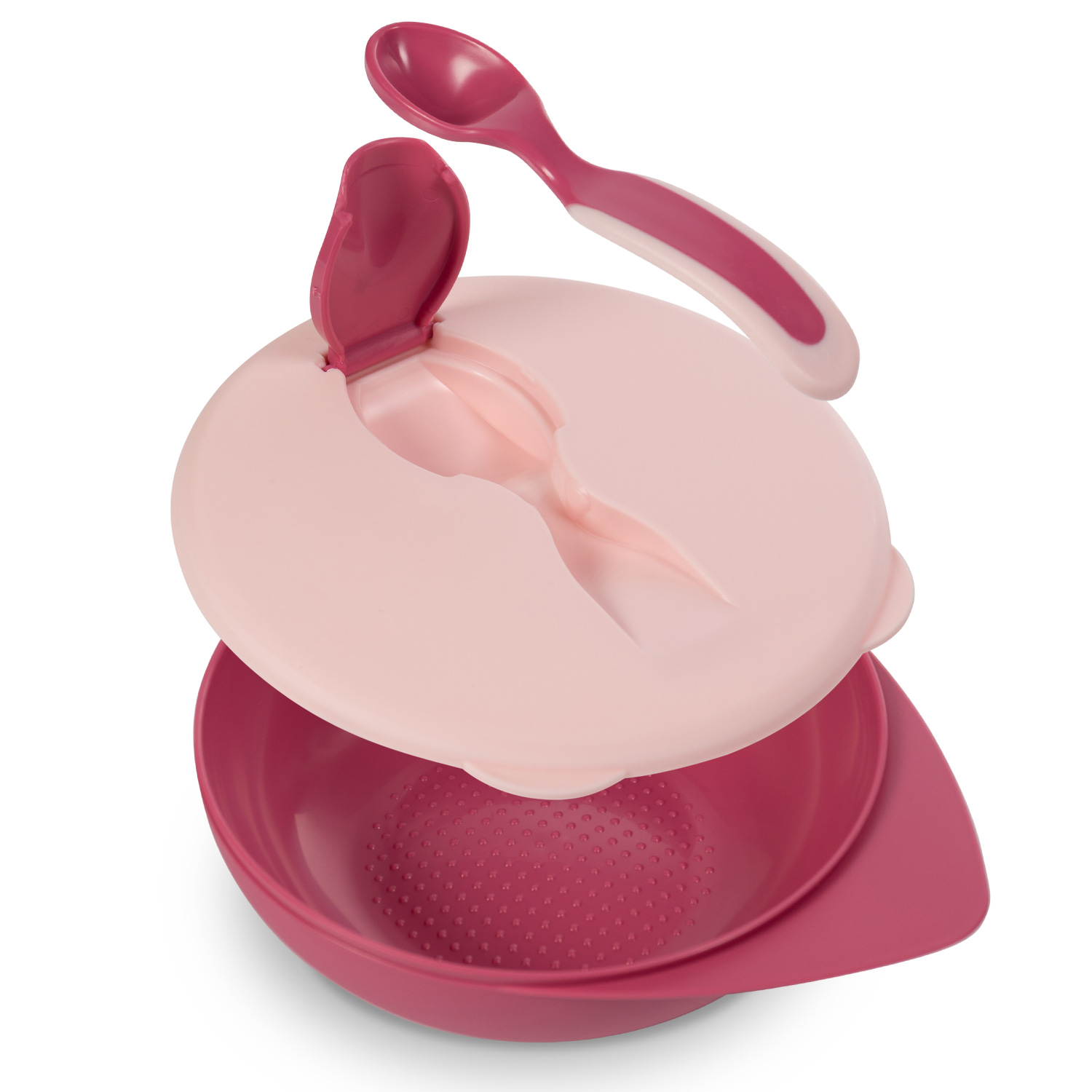 Бабуу FOR KIDS Baboo pink plate with lid and spoon 6+ months