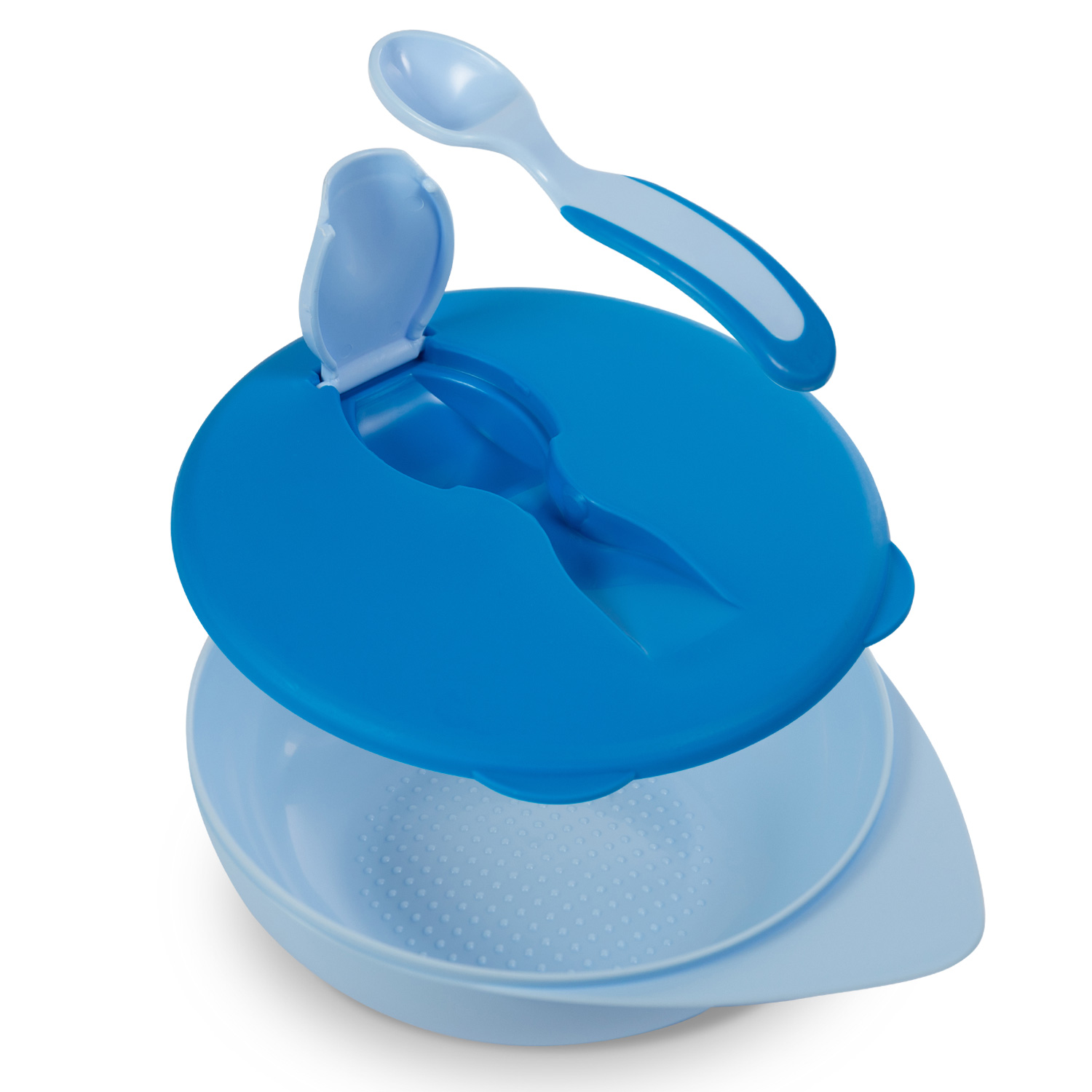 Бабуу FOR KIDS Baboo blue plate with lid and spoon 6+ months