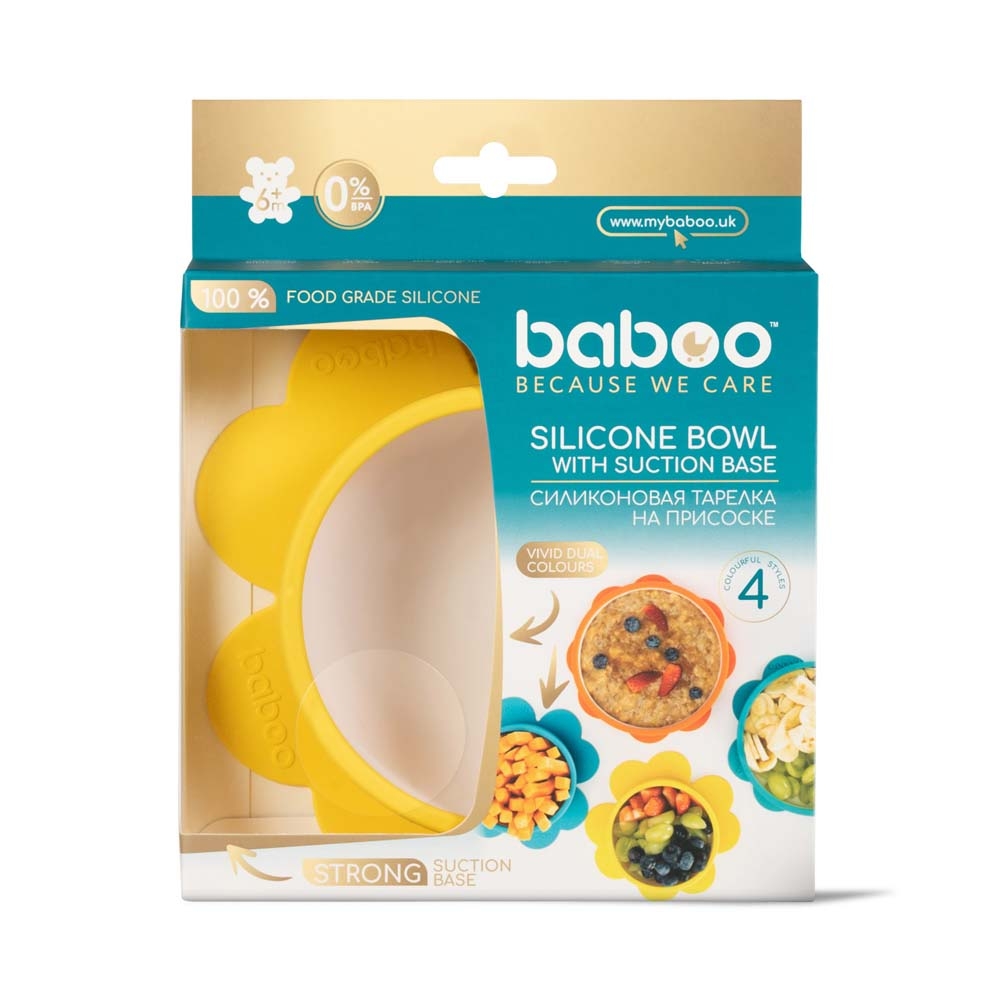 Бабуу FOR KIDS Baboo silicone plate with anti-slip base, yellow, 230ml 6m+