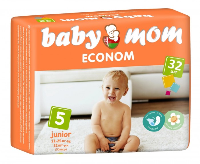 БелЭмса ПРОДУКТЫ ДЛЯ ДЕТЕЙ БелЭмса подгузники Baby Mom Econom Junior #5(11-25кг) N32