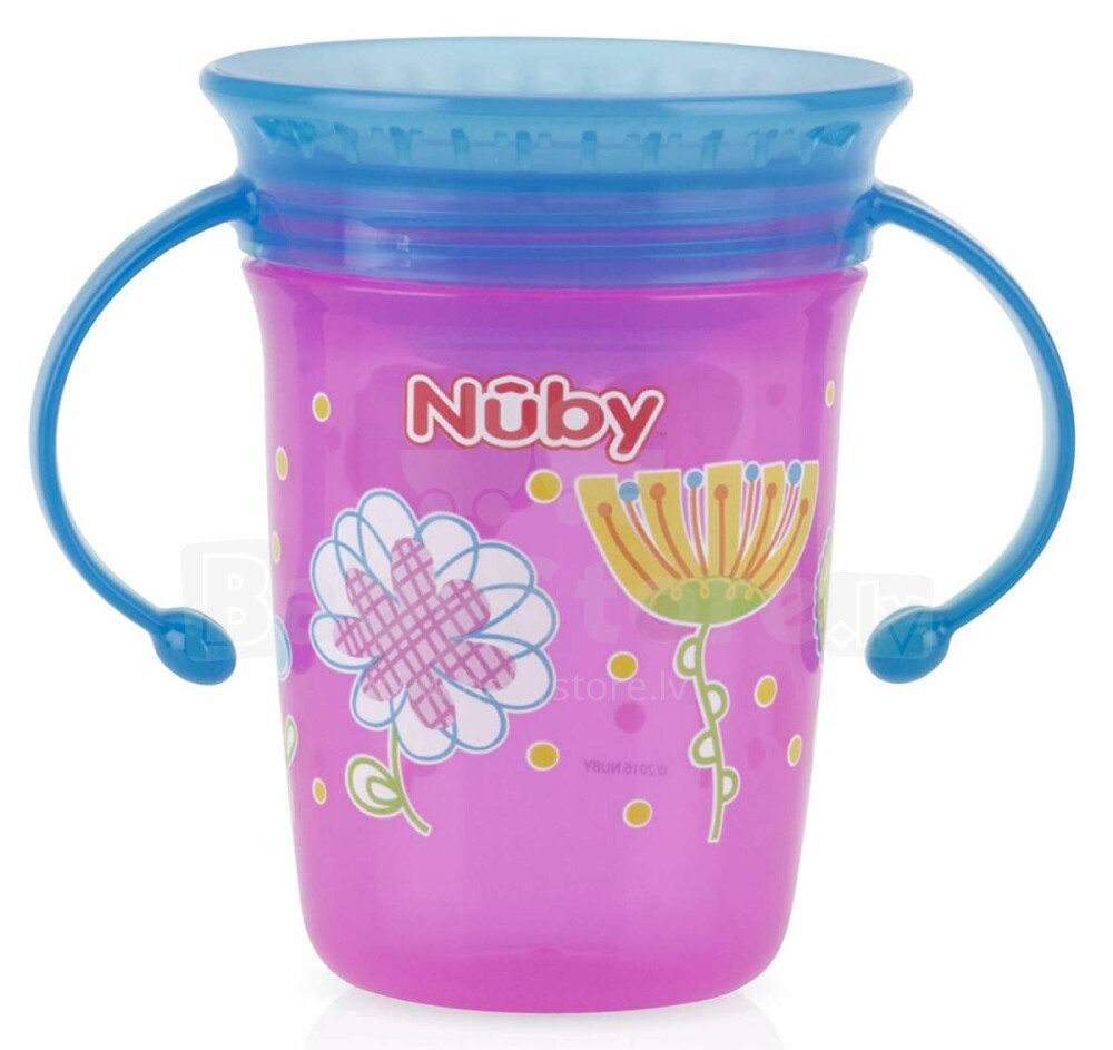 Нуби FOR KIDS Nuby pink bottle with handles 6+ months 360° 240ml #10410