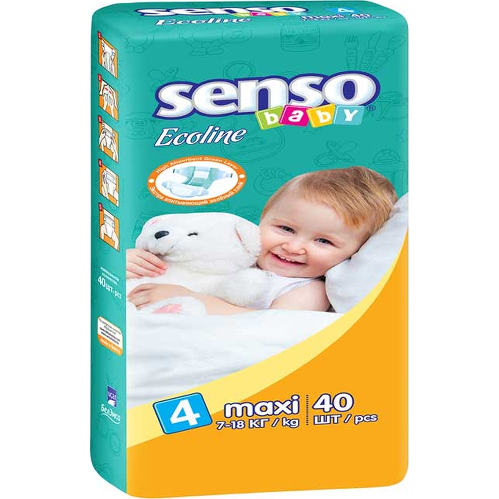 БелЭмса ПРОДУКТЫ ДЛЯ ДЕТЕЙ БелЭмса подгузники Senso baby Ecoline Maxi 4 (7-18кг) N40