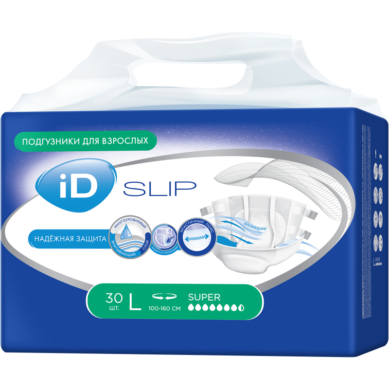 Айди CARE PRODUCTS ID Slip Super L pampers 7,5 drops 100-160cm N30