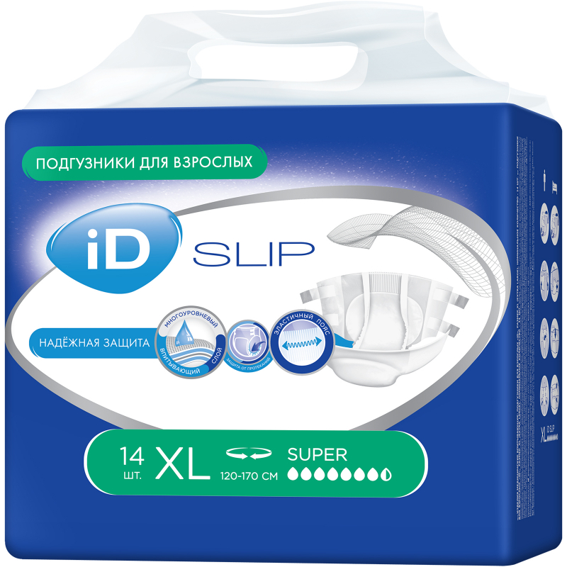 Айди CARE PRODUCTS ID Slip Super XL pampers 7,5 drops 120-170cm N14