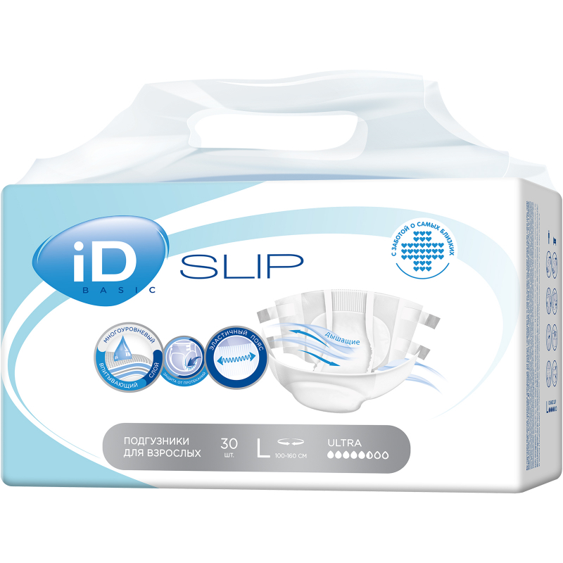 Айди CARE PRODUCTS ID Slip Super Ultra L pampers 5,5 drops 100-160cm N30