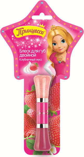 Принцесса FOR KIDS Princess strawberry mousse double lip gloss 3+ 10ml