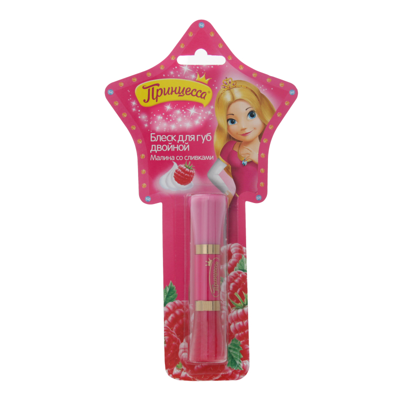 Принцесса FOR KIDS Princess raspberries with cream double lip gloss 3+ 10ml
