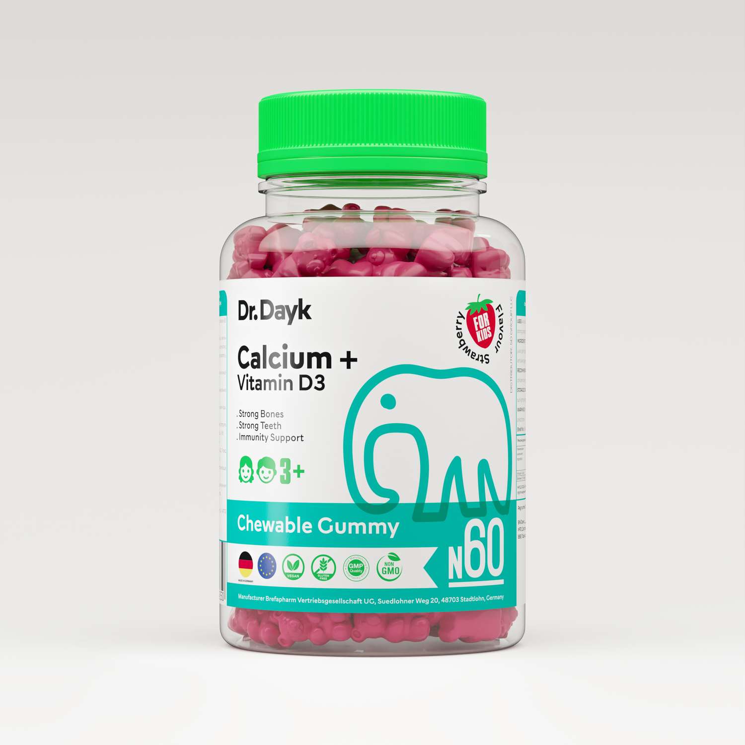 Доктор MEDICINES Dr.Dayk Calcium D3 kids gummy x 60 strawberry