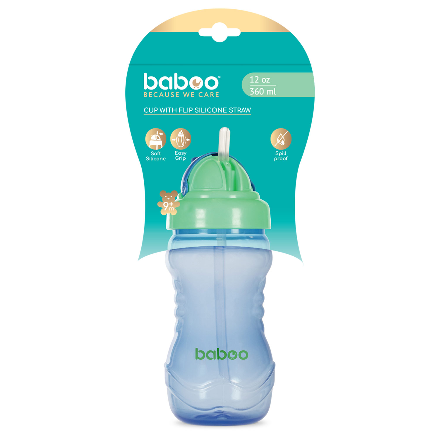 Бабуу FOR KIDS Baboo blue spill-proof cup with straw 360ml 9+ months