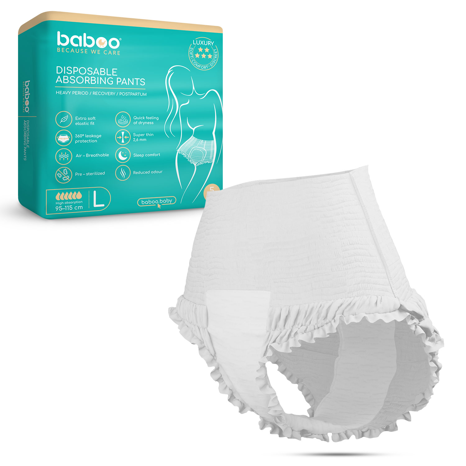 Бабуу ԵՐԵԽԱՆԵՐԻ ՀԱՄԱՐ Բաբու հետծննդյան մեկանգամյա օգտագործման վարտիքներ L 5 հատ