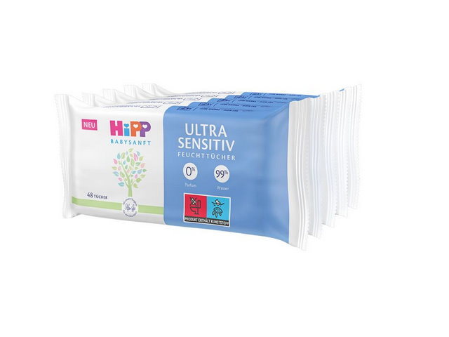 Хипп ПРОДУКТЫ ДЛЯ ДЕТЕЙ Hipp BabySunft Ultra Sensitive влажные салфетки 5x48 #90026