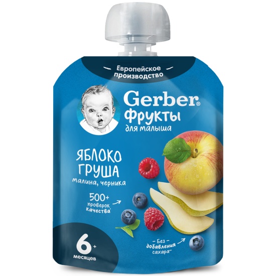 Гербер ПРОДУКТЫ ДЛЯ ДЕТЕЙ Гербер пюре яблоко, груша, малина, черника 6+ месяцев 90г