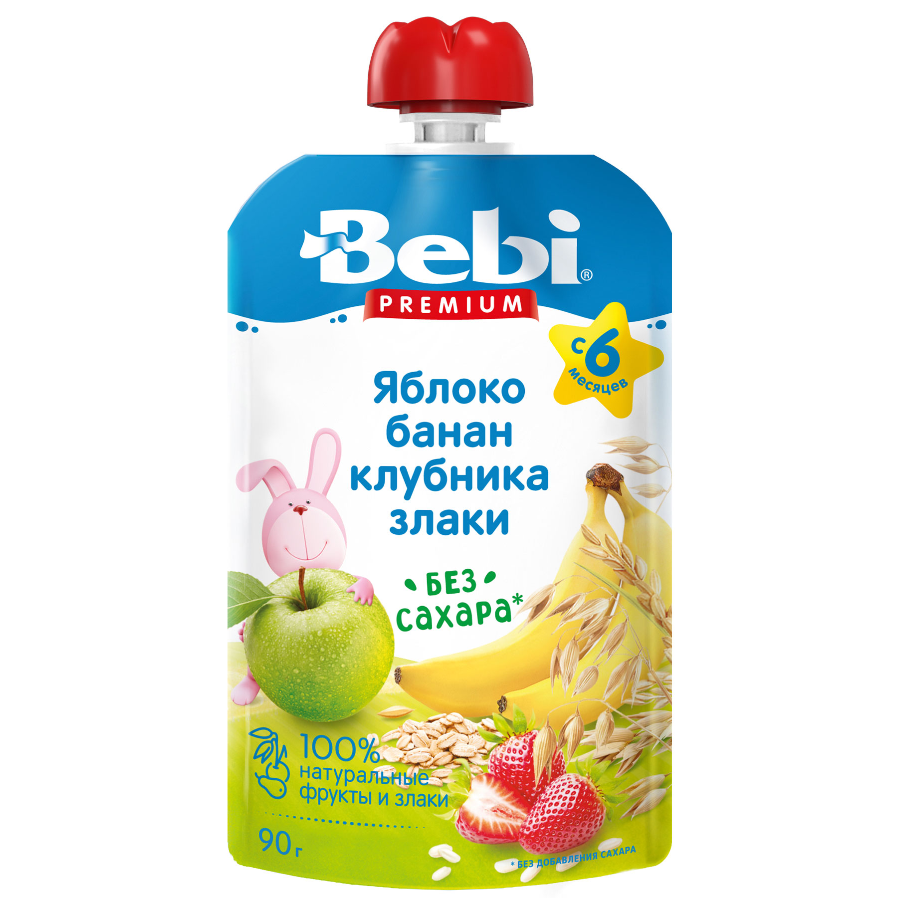 Беби FOR KIDS Baby Premium puree apple, banana, strawberry with grains 6+ months 90g