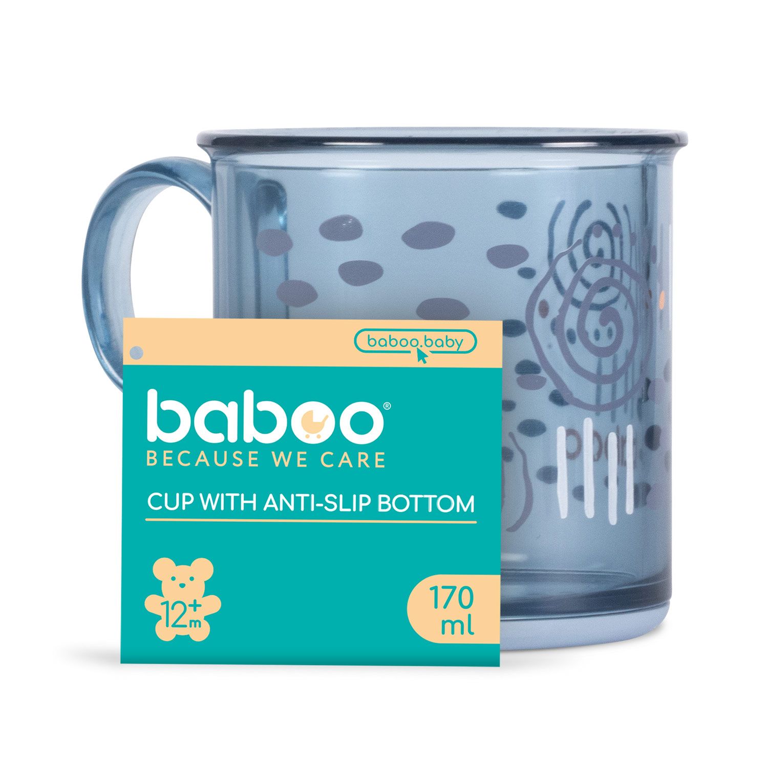 Бабуу FOR KIDS Baboo non-slip bottom cup, blue 170ml, 12m+
