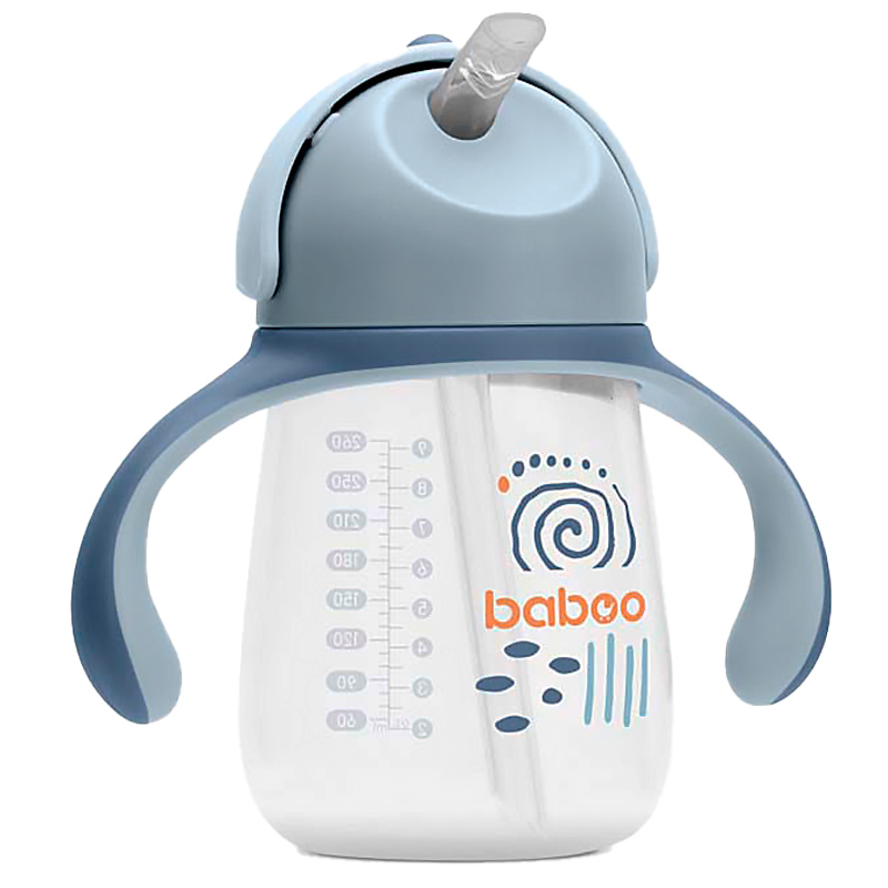 Бабуу FOR KIDS Baboo blue cup with silicone straw 9+ months 260ml
