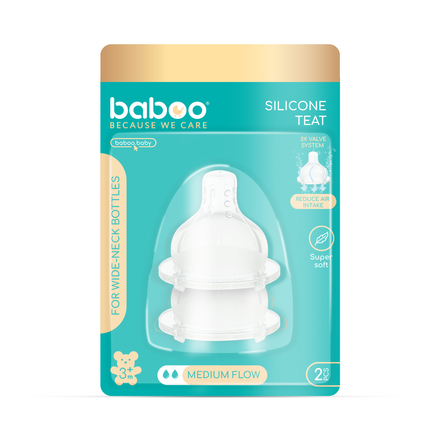Бабуу FOR KIDS Baboo anticol. fast flow, wide nipple 6+ months 2 pcs