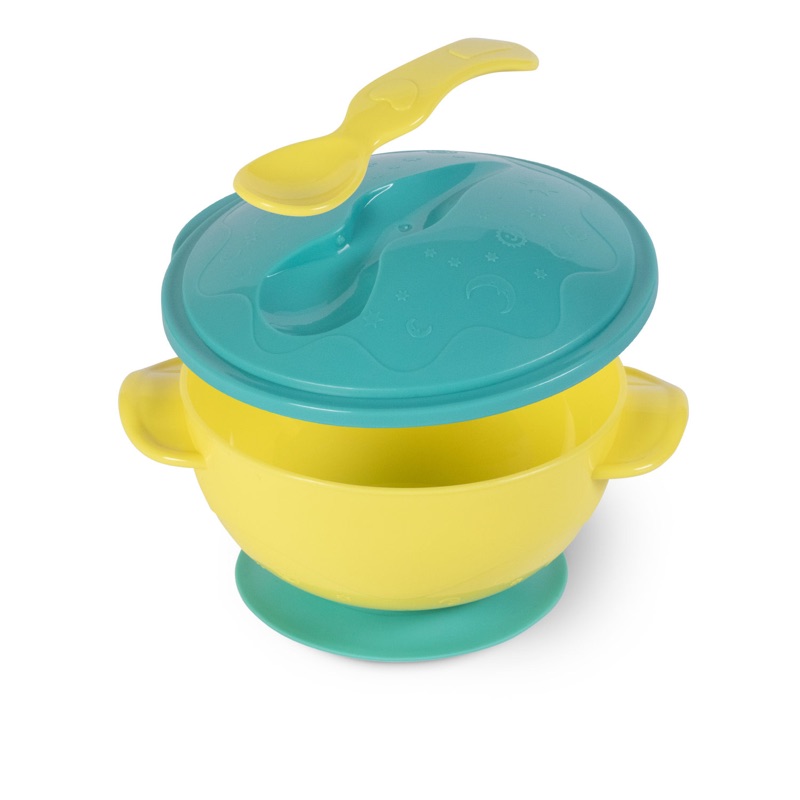 Бабуу FOR KIDS Baboo Plate with lid and spoon, on suction cup, green, 6m+