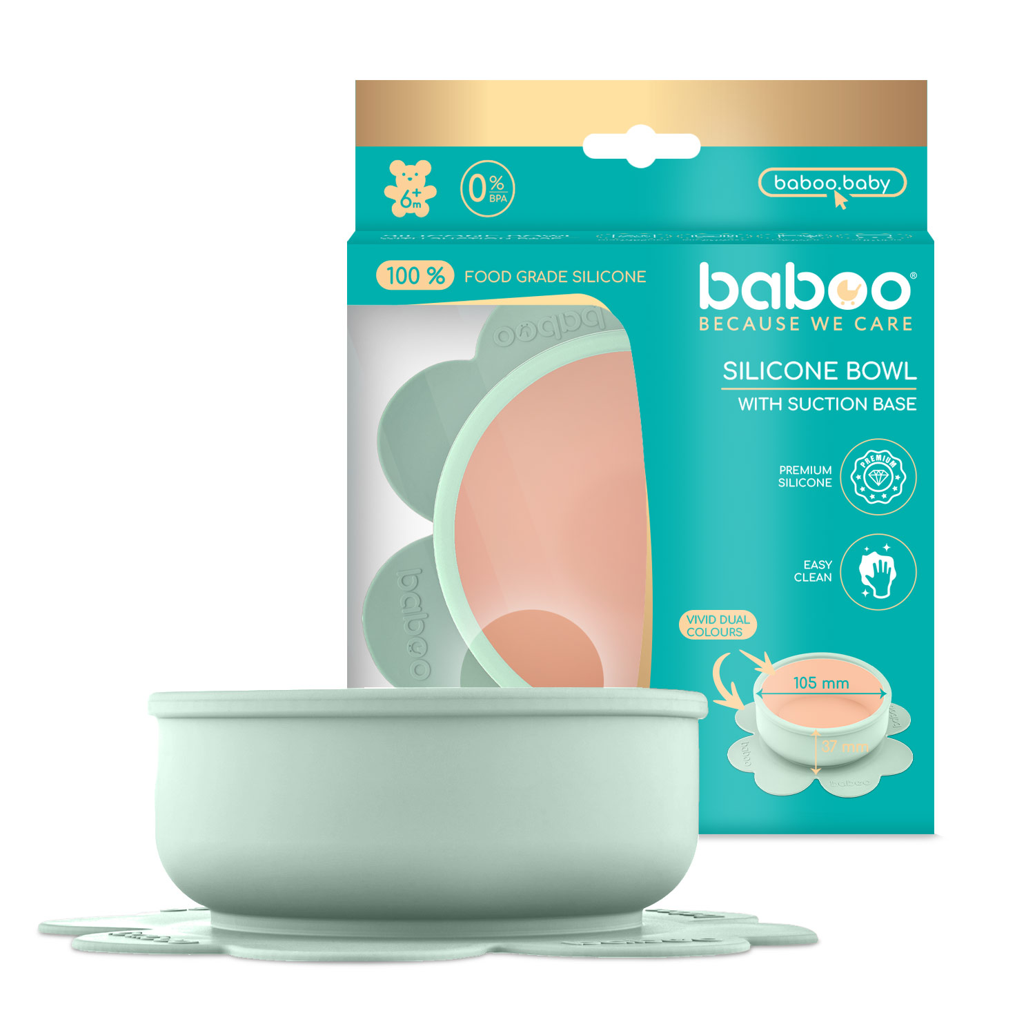 Бабуу FOR KIDS Baboo silicone plate with anti-slip base, green, 230ml, 6m+