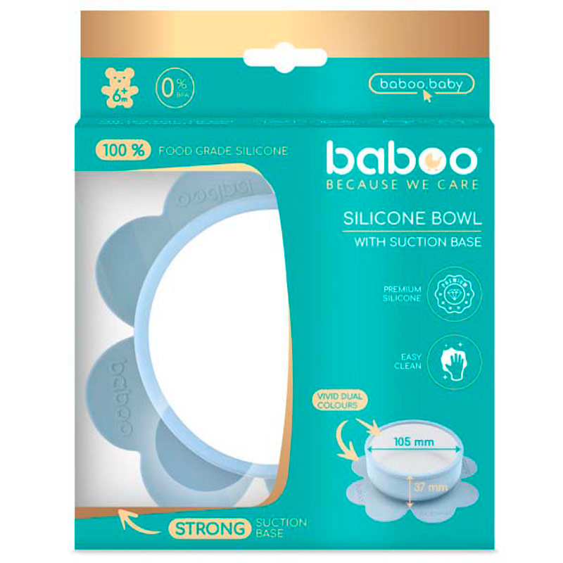 Бабуу FOR KIDS Baboo silicone plate with anti-slip base, blue, 230ml, 6m+