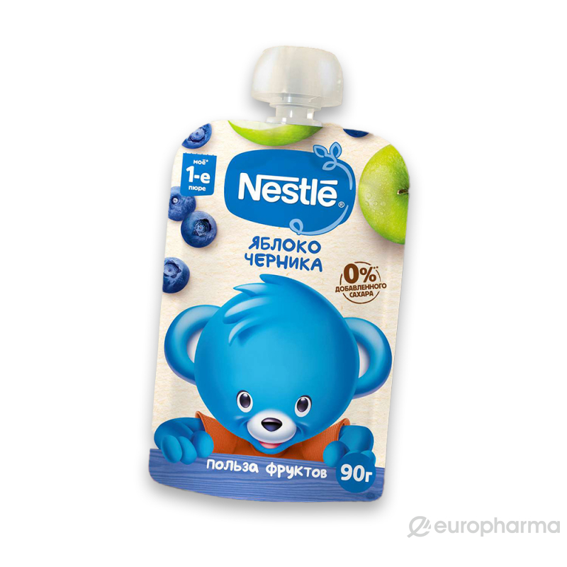 Нестле FOR KIDS Нестле пюре яблоко, черника с 6м 90г 3580