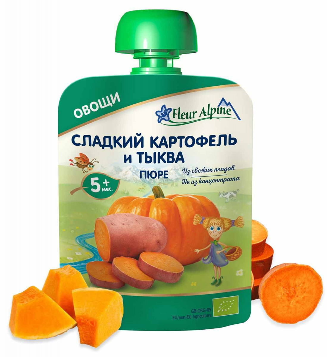 Флер ПРОДУКТЫ ДЛЯ ДЕТЕЙ Флер Альпин пюре сладкий картофель и тыква с 5м. 90г