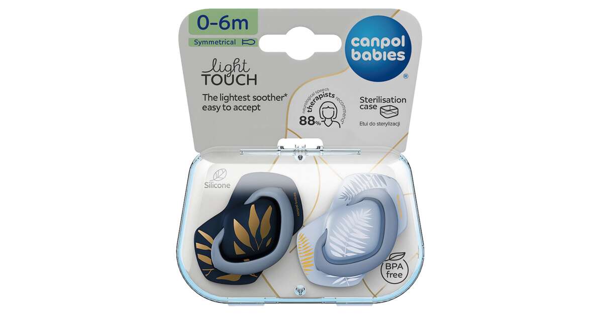 Канпол FOR KIDS Canpol Silicone pacifier, symmetrical, 0-6m, Gold, blue 2 pcs. 4104