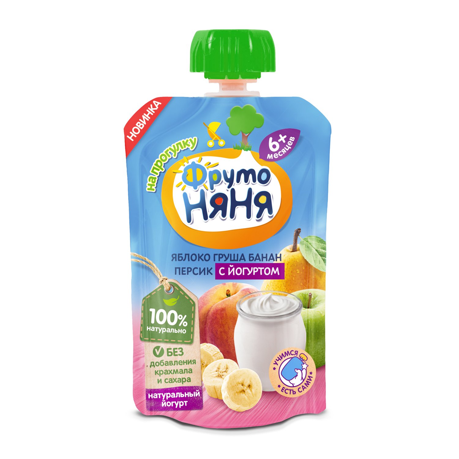 Фруто FOR KIDS Fruto Nyanya puree apple pear banana peach with yogurt 6m+90g (pouch)