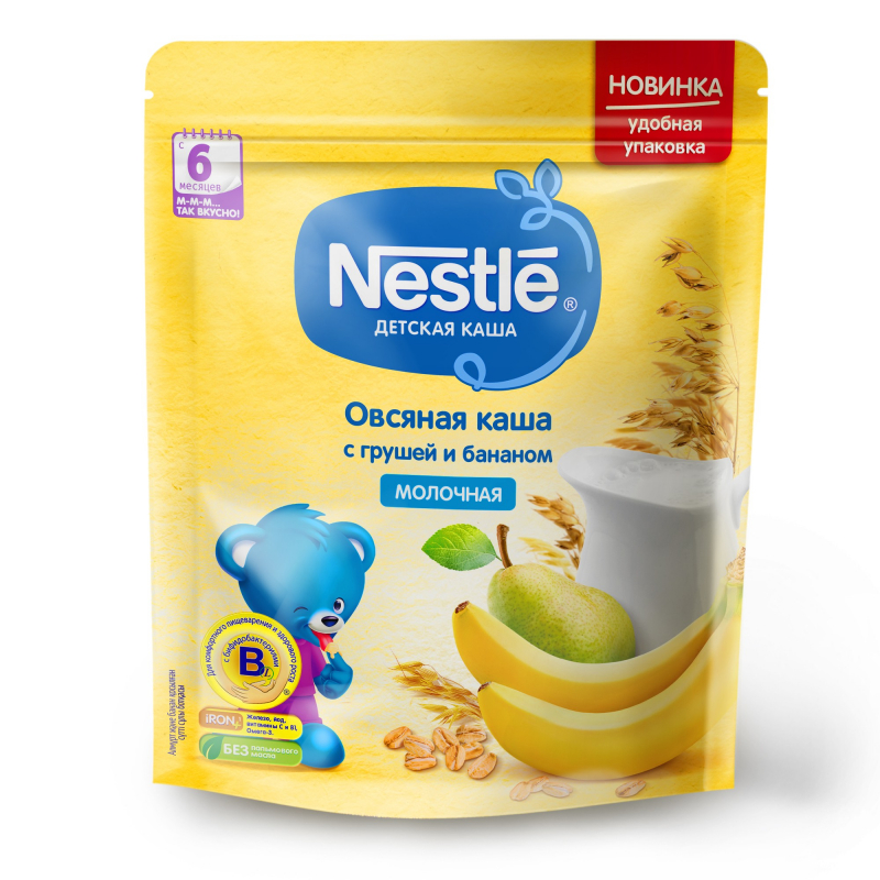 Нестле FOR KIDS Nestlй milk oat porridge with pear and banana 220g