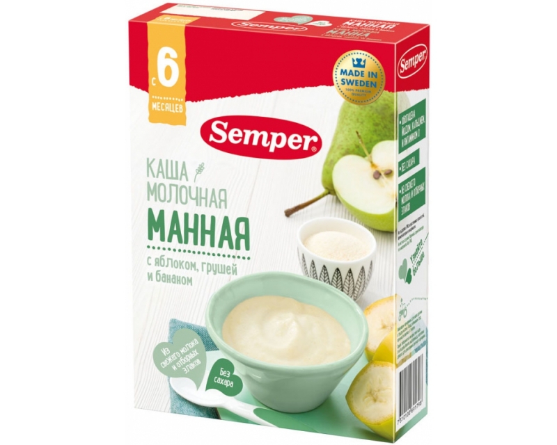 Сэмпер FOR KIDS Semper milk semolina porridge with apple, pear, and banana 6+ months 180g