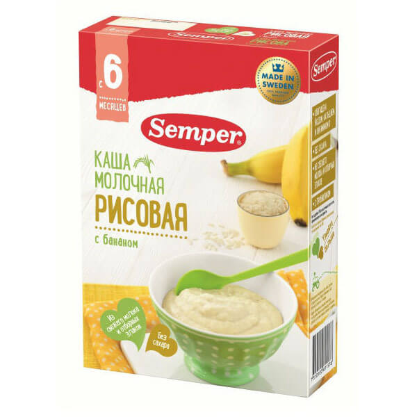 Сэмпер FOR KIDS Semper milk porridge rice with banana from 6 months. 180gr.