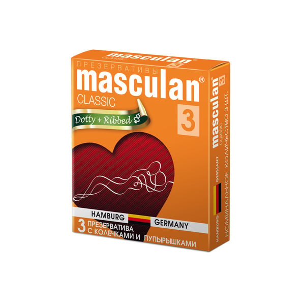 Маскулан MEDICAL SUPPLIES Masculan Condom 3 Ribbed+Dotted N3