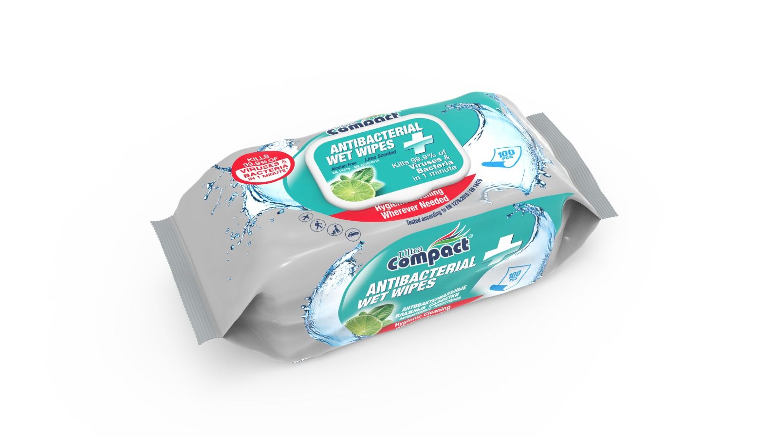 Компакт СРЕДСТВА ПО УХОДУ Компакт влажные салфетки antibacterial 100шт
