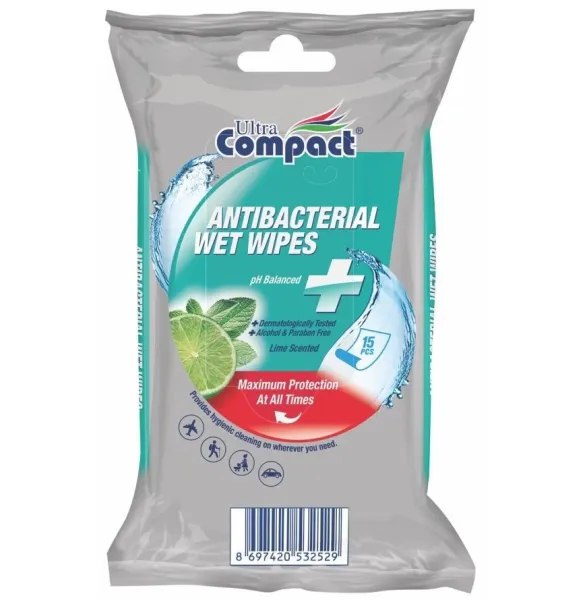 Компакт CARE PRODUCTS Compact wet wipes antibacterial 15pcs