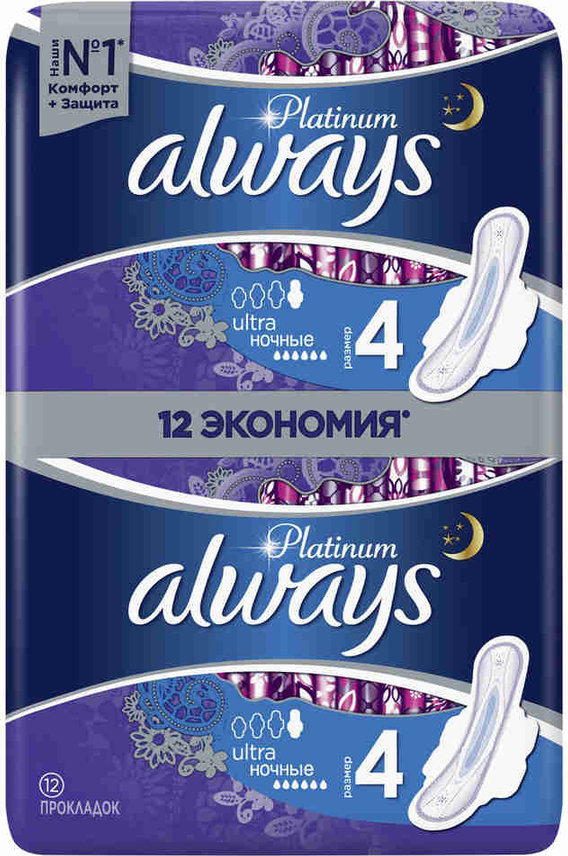 Олвейс CARE PRODUCTS Always pads platinum ultra night eco, 12pcs